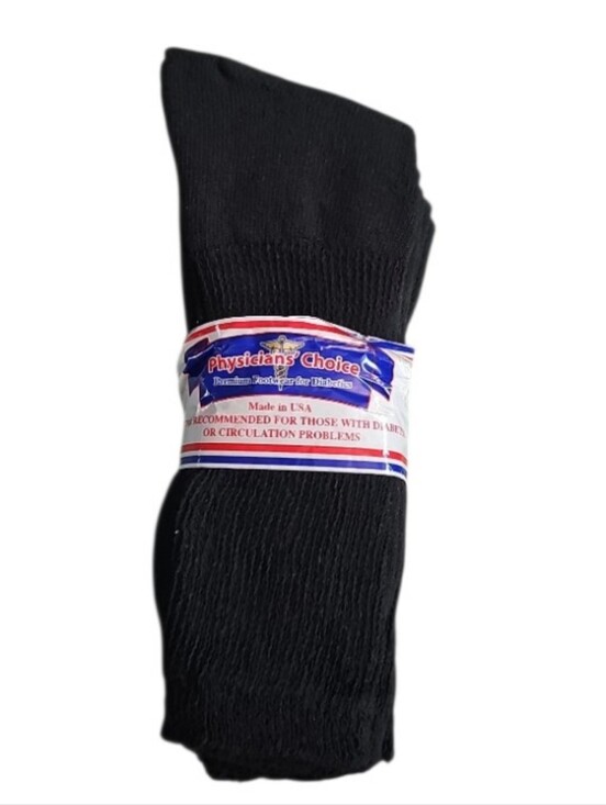 Physicians Choice Other - Physicians Choice Diabetic Crew Socks 3 Pair Black 13-15 Cotton USA Made NOS